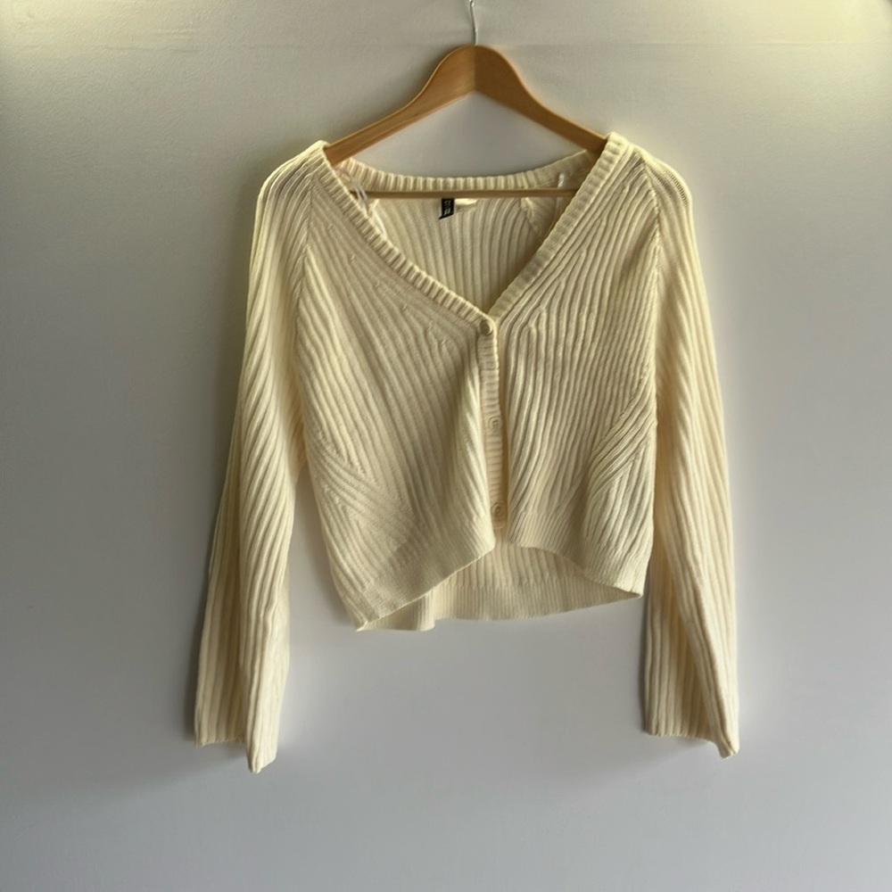 Divided Cream Ribbed Crop Blouse